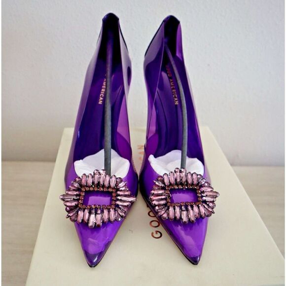 Good American Sz 7.5 Purple Cinder-F*cking-Rella Jeweled Stiletto Pumps $195 - Picture 8 of 13